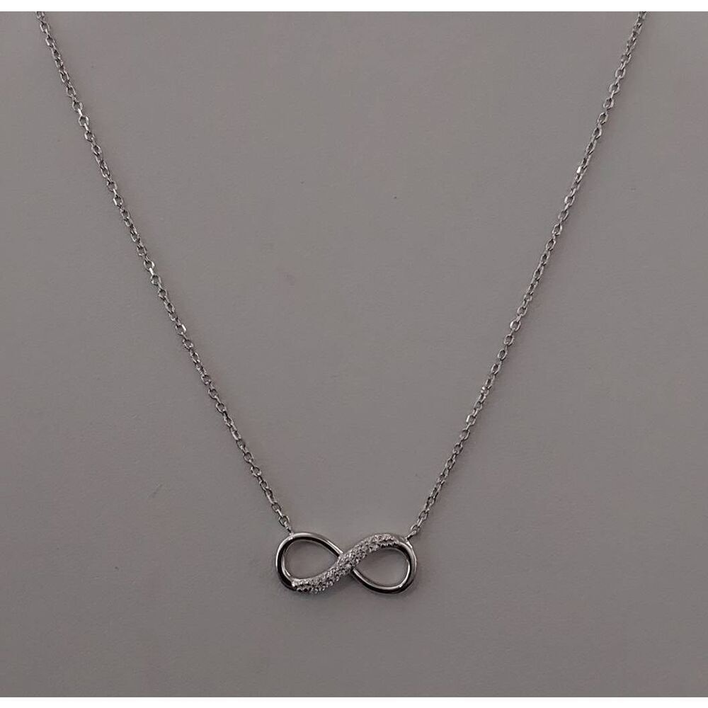 Sparkling Genuine Diamond Simulant Infinity Symbol Design Necklace~925 SS